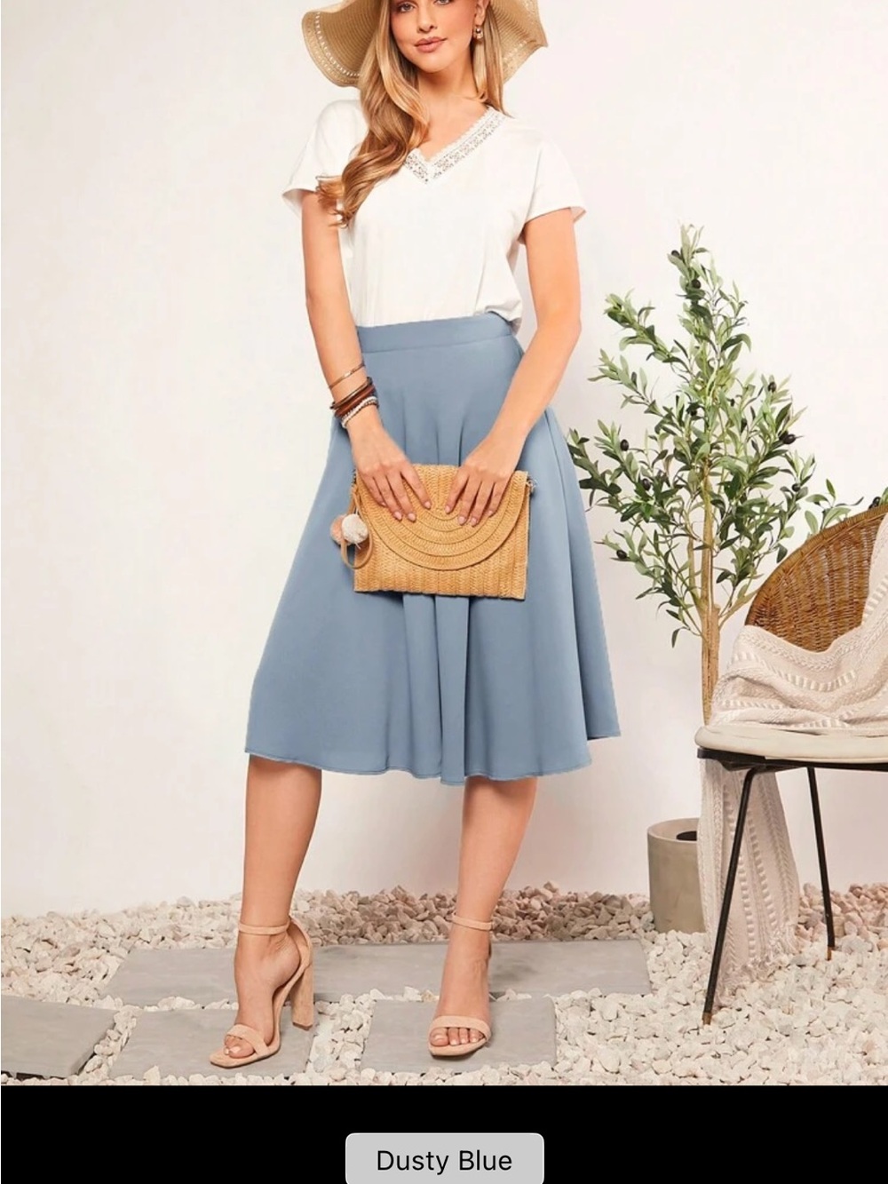 SHEIN Dusty Blue Flared Midi Skirt
